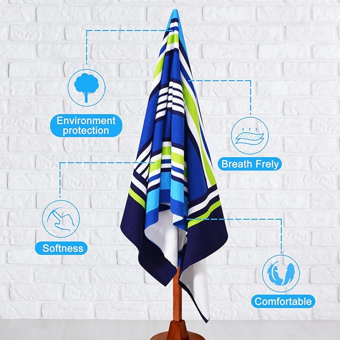 Oversized Terry Beach Towel 36 x 72 in Soft Extra Large Big Pool Swim Towels for Adults XL Clearance Big Travel Blanket Cruise Vacation Accessories Essentials Lounge Chair Cover Blue Green