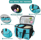 PetAmi Dog Travel Bag, Travel Pet Bag Organizer, Dog Food Travel Bag with Container Collapsible Bowls, Pet Travel Supplies Gift Accessories for Weekend Camping, Puppy Cat Diaper Bag, Teal Blue Medium