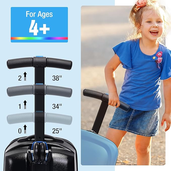 2-in-1 Ride-On Scooter Suitcase for Kids & Adults, 20” Foldable Hardshell Carry-On Luggage for Travel, Lightweight Kids Scooter Bag with Wheels