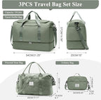 Extra Large Travel Duffle Bag,Carry on Overnight Bag with Shoes Compartment,Weekender Bags for Women for Travel Business Trips Sport Hospital,3 Pcs Set,Green