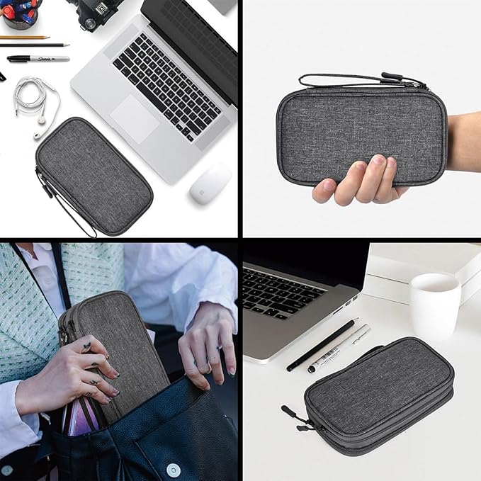 CAAORDKSO Electronics Organizer Case, Cable Organizer Bag Waterproof Electronic Accessories Carry Case with Handle for Cable, Cord, USB, Charger, Phone, Power Bank, Earphone (Dark Gray, Medium)