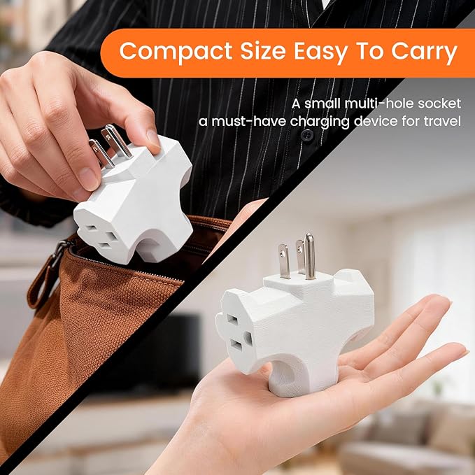 3 Plug Outlet Adapter (T-Shaped),Heavy Duty Outlet Extender，T-Shaped Adapter，Grounded Wall Adapter, Turn 1 to 3 Outlet, UL Certified, White (3PACK)