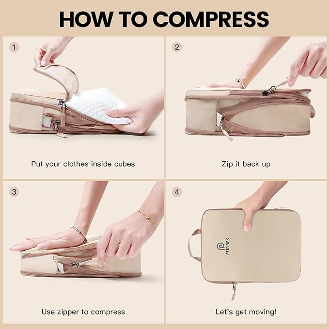 PFEYRPK Lightweight Compression Packing Cubes for Suitcases, Compressible Expandable Travel Packing Organizer with Clear Toiletries and Backpack Bag, Travel Essentials for Carry on Luggage 7 Set