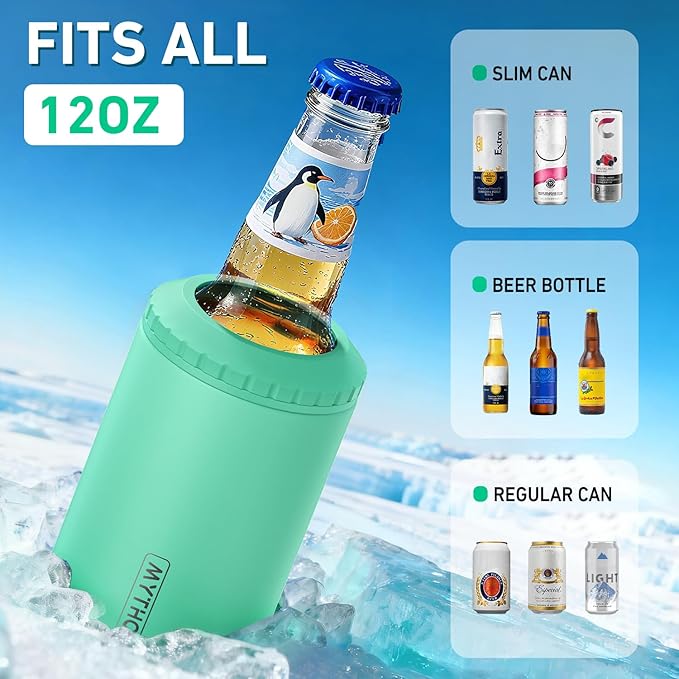 3 in 1 Slim Can Cooler for 12 OZ Skinny Can, Regular Can & Beer Bottle - Keep Cold for 6 Hours - Double Walled Insulated Stainless Steel Vacuum Beverage Can Insulator