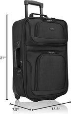 U.S. Traveler Rio Lightweight Softside Rolling Carry-on Suitcase, 2-Wheel Single, Black