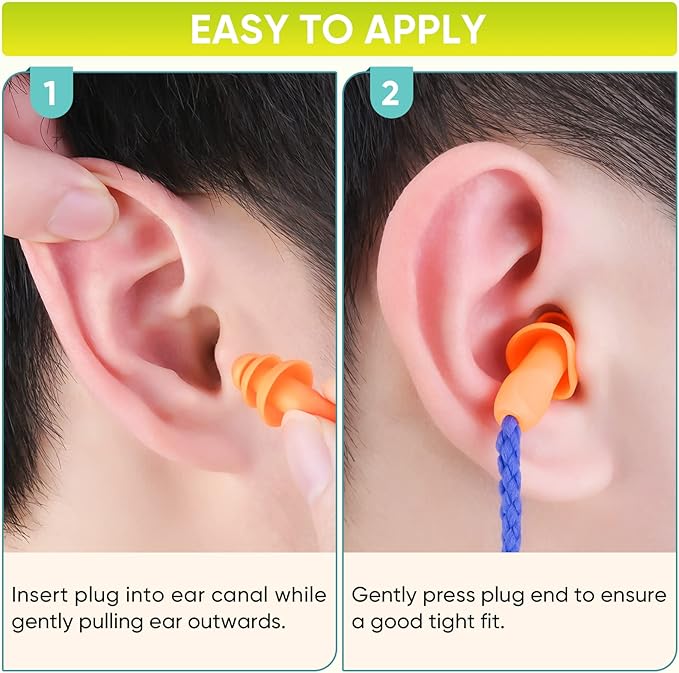 TICONN 48 Pairs Reusable Silicone Ear Plugs for Sleeping Noise Cancelling, Individually Wrapped 25dB NRR Corded Earplugs for Study Concentration Travel (48 Pairs)