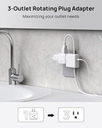 TROND 2 Prong to 3 Prong Outlet Adapter with 360 Rotating Plug, 3 Way Plug Splitter, Travel Power Splitter for US to Japan, Turn the Horizontal to Vertical Non-grounded Outlet in Old House