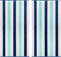 COTTON CRAFT Oversized XL Beach Towel - 2 Pack 39 x 68 inches Big & Huge Beach Blanket Towel - 100% Cotton Velour Thick Plush 450 GSM Super Soft Luxury - Pool Picnic Bath Towel - Cabana Stripe Blue