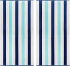COTTON CRAFT Oversized XL Beach Towel - 2 Pack 39 x 68 inches Big & Huge Beach Blanket Towel - 100% Cotton Velour Thick Plush 450 GSM Super Soft Luxury - Pool Picnic Bath Towel - Cabana Stripe Blue