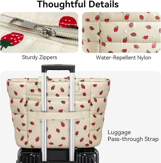 Puffer Tote Bag with Pouch,Women's Lightweight Quilted Shoulder Bag,15.6"/17.3" Laptop Travel Weekender for Work & Nurses