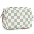 Narwey Small Checkered Makeup Bag for Purse Mini Cosmetic Bag Travel Makeup Pouch Zipper Pouch Cute Make up Bags with Compartments for Women Girls (Mint Green Checkerboard, Small)