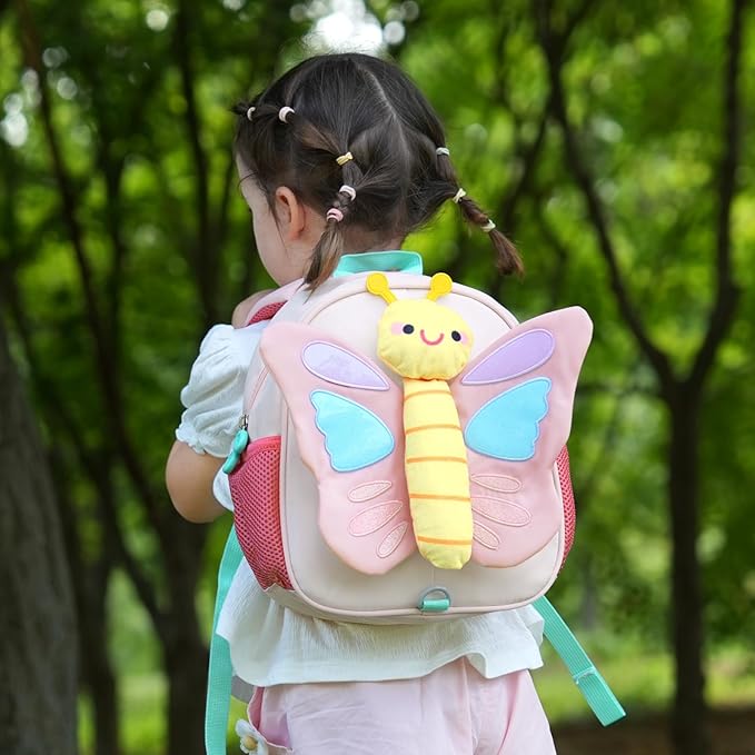 GAGAKU Kids Backpack with Leash for Girls Age 2-4, Cute 3D Butterfly Preschool Backpack, Lightweight Nylon Toddler Backpack for Kindergarten Travel School