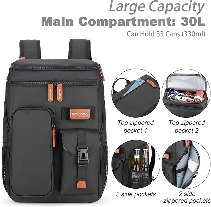 BAGPARKK Insulated Cooler Backpack,33/45 Cans Multifunctional Double Deck Leakproof Cooler Bag with Sternum Strap,Large Capacity Lightweight Travel Camping Beach Backpack