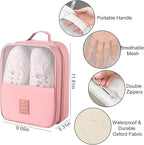 Shoe Bags for Travel Holds 3 Pair of Shoes, Shoe Storage Pouch with 2 Pack Portable Bags, Waterproof & Washable, Pink