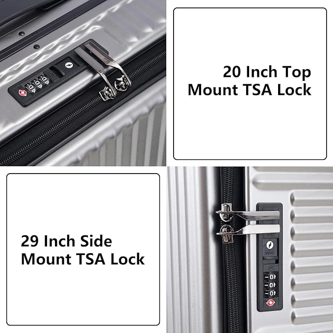 Kaleenie 2 pieces 20/29 Aluminum Frame Carry On and Checked Luggage Set with Side Opening,Lightweight Hardshell ABS+PC Trunk Suitcase with TSA Lock,360° Universal Wheels & Adjustable Handle,Dark Gray