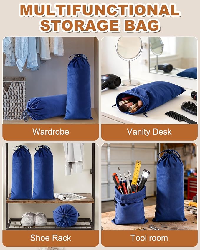 4 Pcs Single Shoe Bags for Travel, 17.3"x8.6" Washable Travel Shoe Bags for Packing in Suitcase, Velvet Dust Bag with Drawstring, Shoe Pouch for Women and Men, Travel and Home Storage (Palace Blue)