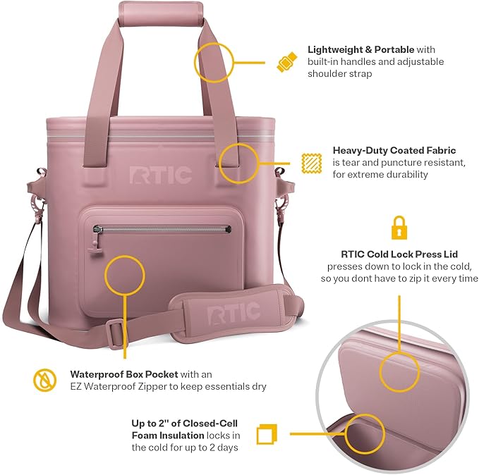 RTIC Ultra-Tough Soft Cooler Pro, Insulated, Waterproof, Leak Proof, Portable Floating Bag for Beverage, Drink, Lunch, Outdoor, Beach, Car, Camping, Picnic, Fishing, Boat