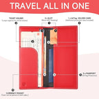 Leather Passport Holder for Travel with AirTag Holder, RFID Blocking Passport Wallet with Card Slots for Men & Women (Red)