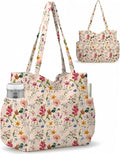 Corduroy Tote Bag for Women,Large Capacity Cute Tote Bags With 6 Pockets,Crossbody Shoulder Handbag for Work Travel Gym