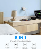 LENCENT US to Japan Plug Adapter, 2 Prong to 3 Prong Outlet Adapter with 4 Outlets 4 USB Ports(2 USB C), Type A Travel Converter for US to Japan Canada Mexico China Philippines Peru