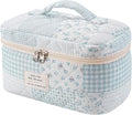 uekeboag Large Travel Quilted Makeup Bag for Women, Floral Cotton Cosmetic Bag, Coquette Aesthetic Floral Toiletry Organizer Bag