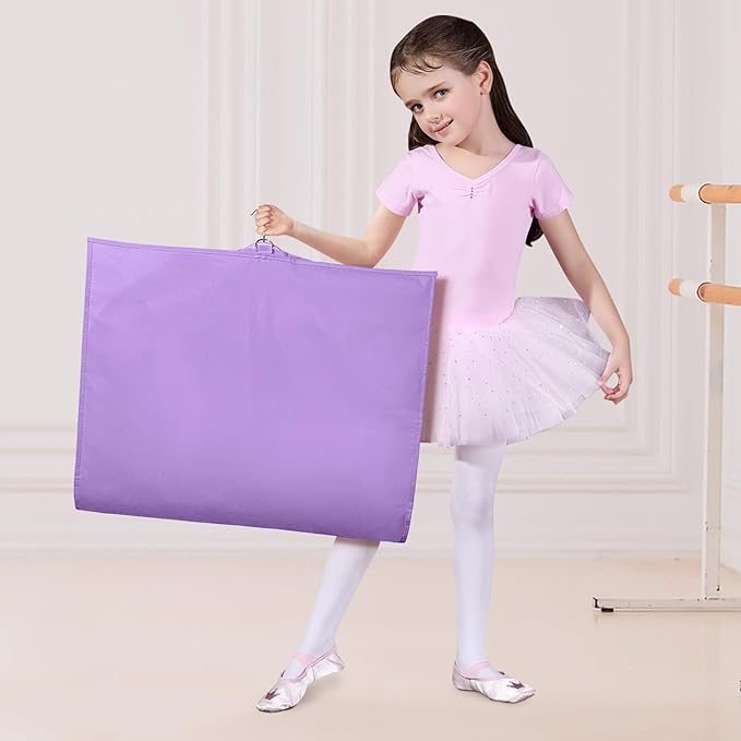 Univivi Kids Garment Bags for Dance Costumes With Full Zipper, Garment Bags for Hanging Clothes With 3 Medium Clear Zipper Pockets for Dance Costume Storage (Purple) - 8 Pack