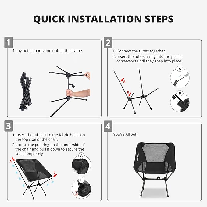 CAMEL CROWN Camping Chair Heavy Duty Backpacking Chair - Ultra-Light Folding Chair with Carry Bag, Portable Compact for Outdoor, Lawn, Hiking, Beach, Picnic