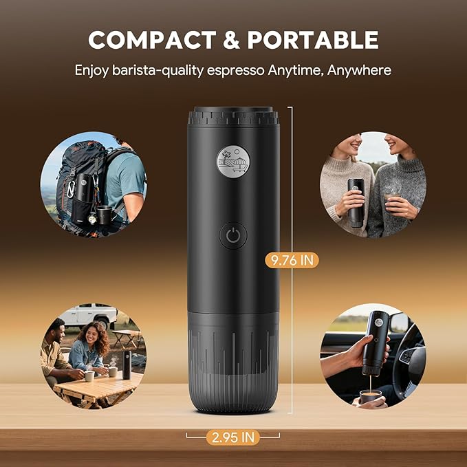 RECAFIMIL Portable 2-in-1 Coffee Maker, Portable 20 Bar Espresso Machine with Automatic Heating, Compatible with NS and Ground Coffee for Camping, Hiking Travel and Home (Black)