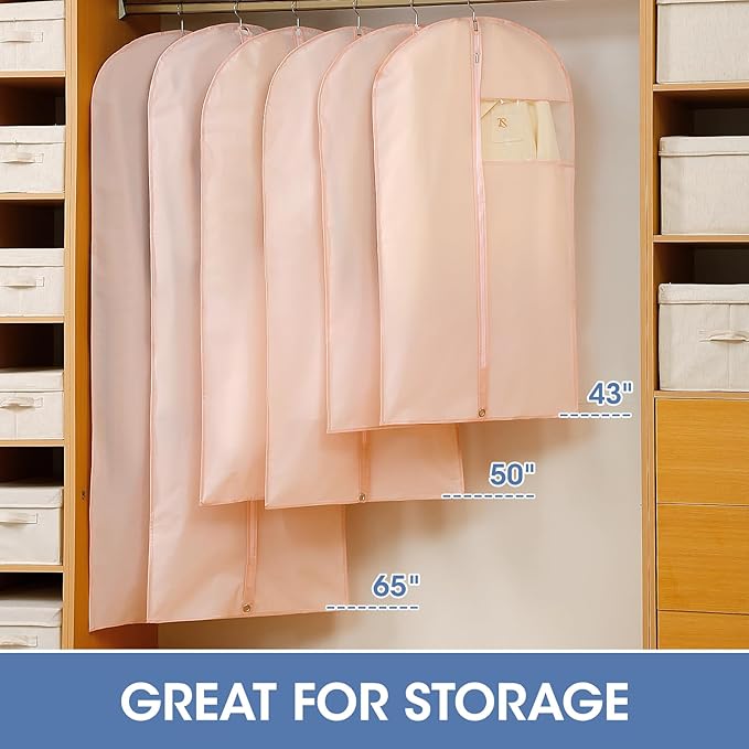65'' Dress Bags for Gowns, 4 Pack Pink Garment Bags for Hanging Clothes, Dress Garment Bag Women, Long Dress Cover for Coats, Dresses, Uniforms