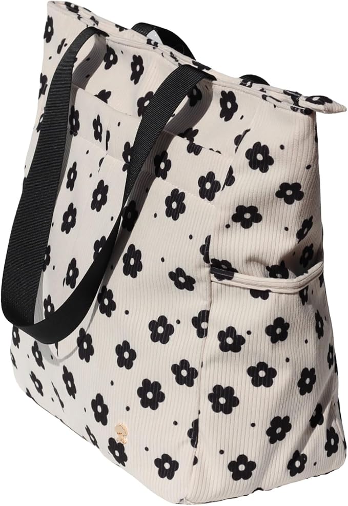 ESVAN Original Floral Tote Bag Large Shoulder Bag with Multi Pockets for Gym Travel Beach Daily Bags