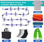 Portable Travel Clothesline, Adjustable Elastic Travel Camping Retractable Clothesline with 12pcs Clips for Outdoor and Indoor Use (Blue)
