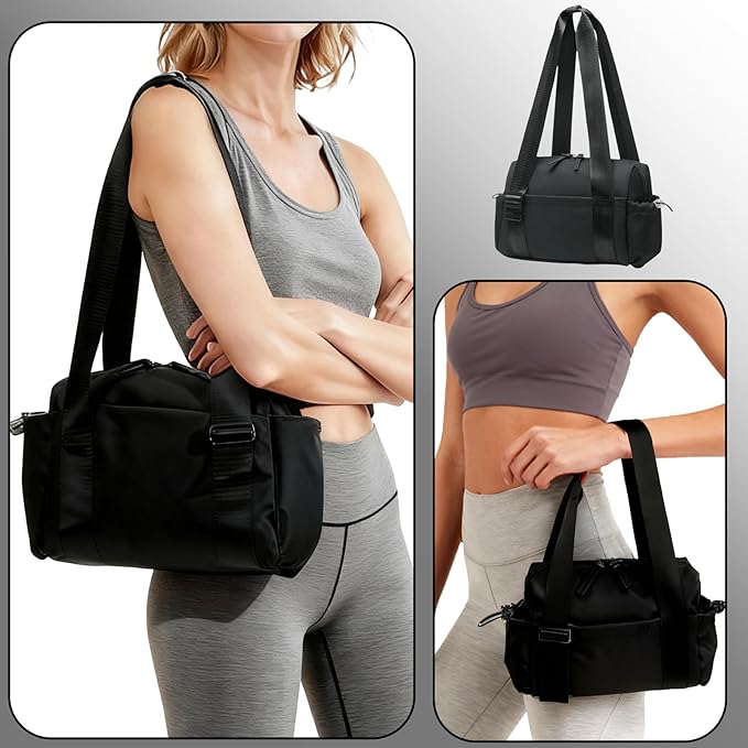 Mini Gym Bag for Women Mini Duffle Bag with Wet Compartment Waterproof, small gym bag for women, Cute Gym Tote Bag (Black)
