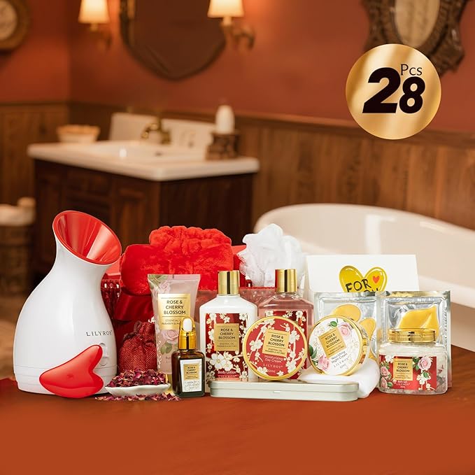 Gifts for Women - 27 Pcs Bath and Body Gifts Basket Set, Rose Spa Gifts Set Skin Care Set for Women, Gift Baskets Set for Mom | Gifts for Birthday, Christmas Gift, Mothers Day, Valentines Day Gift