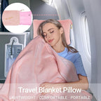 Travel Blanket and Pillow Set, 300 GSM Soft Fleece, 60x43 Inches, 3-in-1 Compact with Bag, Pink