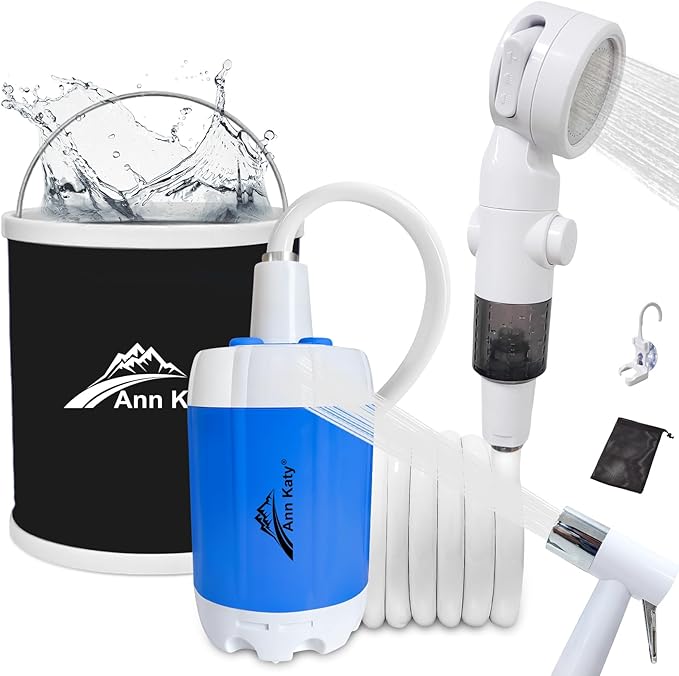 Ann Katy Portable Camping Shower Outdoor Camp Shower Pump,Upgrade Rechargeable Electric Shower Pump with Intelligent Digital Display Multiple Spray Modes for Camping, Hiking, Traveling,RV
