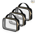 Wedama TSA Approved Toiletry Bag, 3 Pack Clear Makeup Bags with Handles, Quart Size Clear Toiletry Bags, PVC Cosmetic Bags for Women and Men, Carry on Airport Airline Compliant Bag, Black