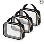 Wedama TSA Approved Toiletry Bag, 3 Pack Clear Makeup Bags with Handles, Quart Size Clear Toiletry Bags, PVC Cosmetic Bags for Women and Men, Carry on Airport Airline Compliant Bag, Black