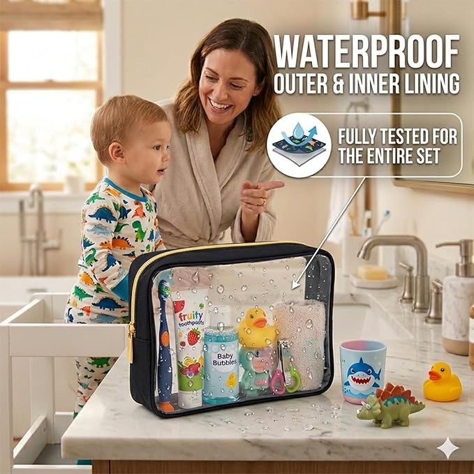 Remobia Hicol TSA Approved 5-Piece Diaper Bag Organizer Pouch Set Clear Waterproof TPU Kids Toiletry Storage Set Travel Packing Clutch Cube Bags for Baby Nursing(Black)