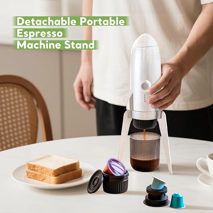 3 in 1 Portable Electric Espresso Machine On the Go with Detachable Coffee Stand, Car Coffee Maker Self-Heating with USB-C, For Travel Camping and Hiking With Ground Coffee & NES PRES*O/DG Pod