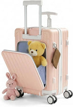 TABU 20" Carry on Luggage with Seat for Kids & Adults，Front-Opening Hardshell Carry On Suitcase with Double Handles & TSA Lock, Pink