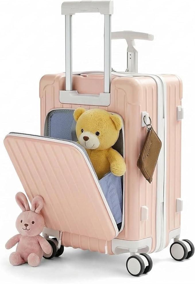 TABU 20" Carry on Luggage with Seat for Kids & Adults，Front-Opening Hardshell Carry On Suitcase with Double Handles & TSA Lock, Pink