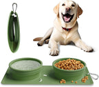 Collapsible Portable 2-in-1 Dog Bowl, Integrated Travel Dog/Cat Food Water Bowl, Silicone Foldable Expandable Bowl with Carabiner - Anti-Spill and Anti-Skid - for Camping/Traveling LPFLASAT (Green)