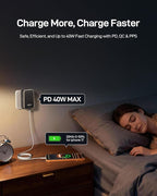 EPICKA Air 40W Universal Travel Adapter, PD Fast Charging International Power Adapter with 1 AC & 4 USB Ports, Worldwide Compact Travel Essentials for USA/EU/UK/AUS(Black, Not a Voltage Converter)