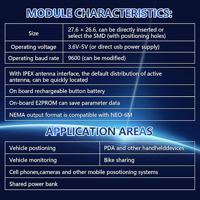 GT-U7 GPS Module Navigation Satellite Positioning NEO-6M Arduino GPS Receiver Compatible with 51 Microcontroller STM32 Arduino UNO R3 with Antenna High Sensitivity Suitable for Vehicles