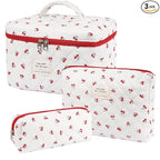 Makeup Bag,Quilted Cosmetic Bags,Large Floral Make Up Organize bag,Makeup Bag Set for Women,Flower Travel Toiletry Bag