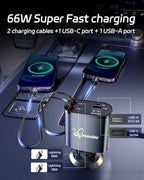 Retractable Car Charger,Super Fast USB Car iPhone Charger,Gifts for Men Women Car Truck Accessories for iPhone 15/14/13/12 Pro Max XR,iPad,Samsung,Pixel