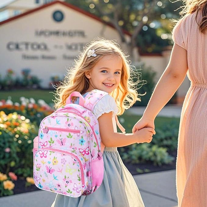 RHCPFOVR Kids Backpack for Girls - Girls Backpack 3-8 Ages Butterfly for Kids 15 Inch School Bookbag for Kindergarten Elementary School Bookbag for Girl 1st 2nd Grade