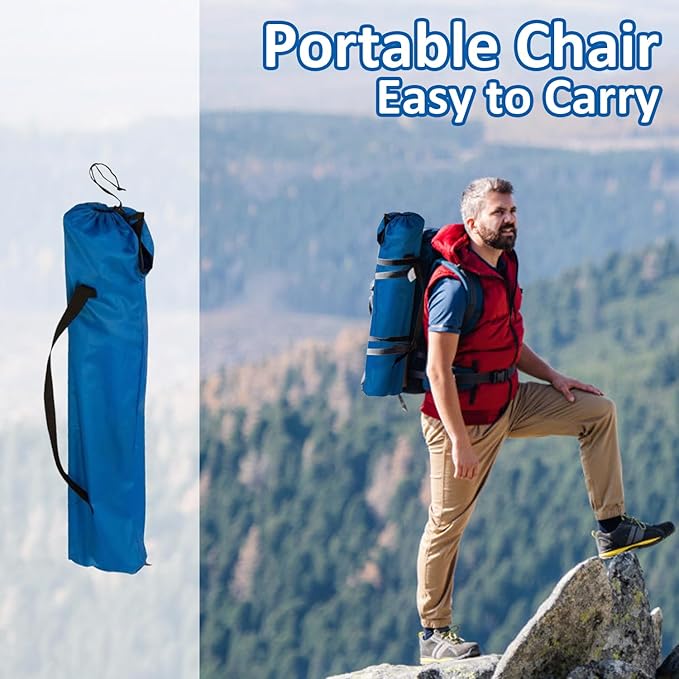 Folding Camping Chair with Cup Holder, 225lbs Capacity, Portable Foldable Chair with Large Anti-Sink Feet, PE Coated Fabric for Outdoor, Beach, Fishing, Backpacking, Blue 2PCS