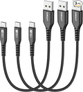 SUNGUY USB C Cable 1FT [3Pack], 3A USB A to USB C Cable Fast Charger Data Transfer Braided Compatible with iPhone 16 15 Pro/Pro Max/Plus, Samsung Galaxy S23/S22, Note10/9, USB C Devices, Black
