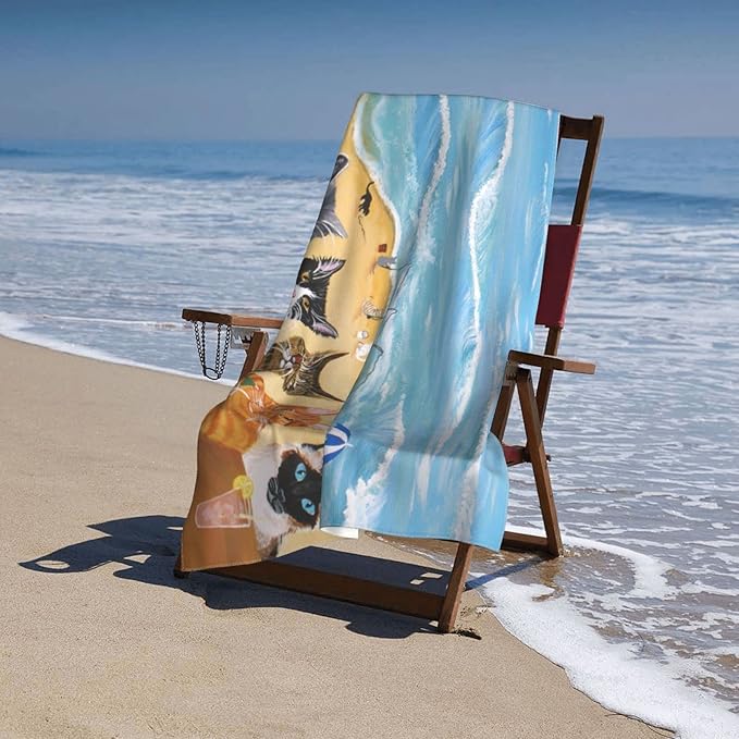 Cat Microfiber Beach Towel for Women, Adults - Cute Personalized, Oversized, Quick Dry, Sand Free - 30"x 60"